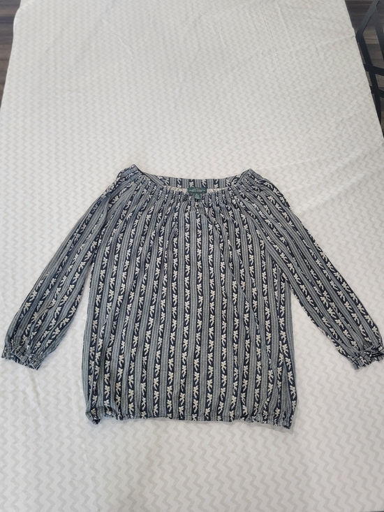 Ralph Lauren Sweaters - Lauren Ralph Lauren Navy and White Off-Shoulder Peasant Boho